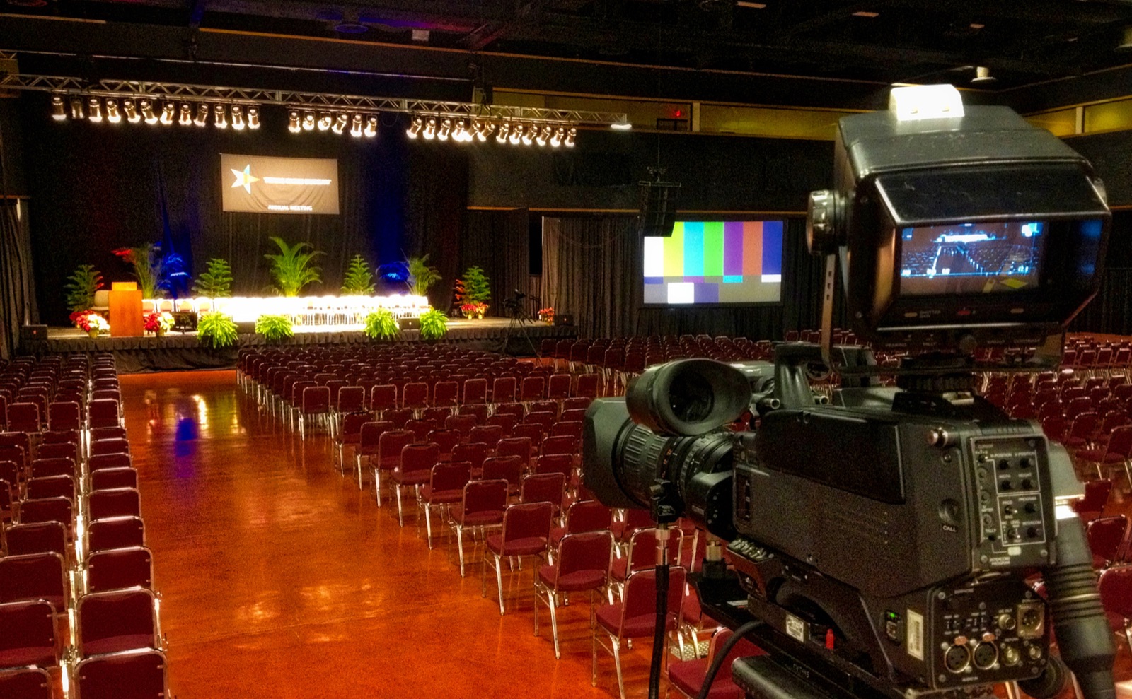 Broadcast camera set up in an event venue