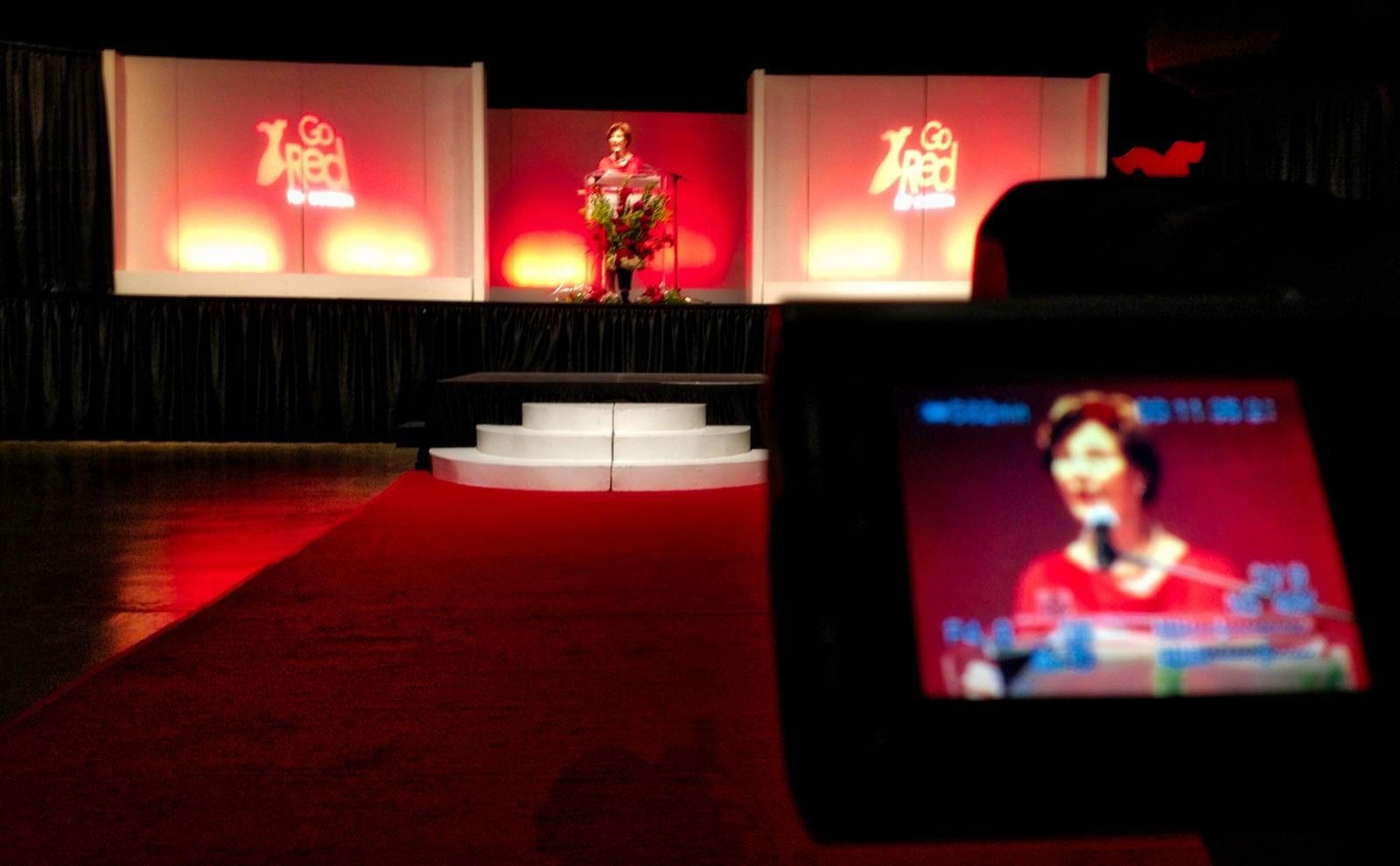 Dual projection screens flanking a stage at a live event